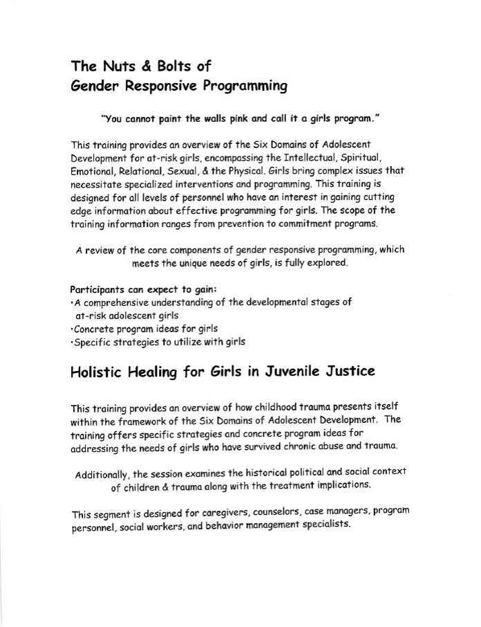 Nuts and Bolts of Gender Responsive Programming